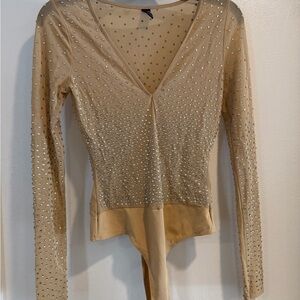 Windsor medium women’s bodysuit sparkly sheer nude